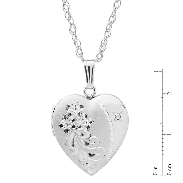 Sterling Silver and Diamond 19MM 18-inch Locket Heart Pendant