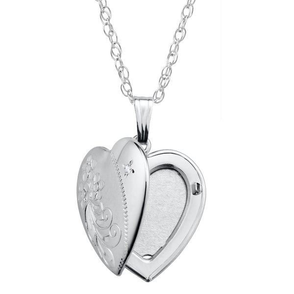 Sterling Silver and Diamond 19MM 18-inch Locket Heart Pendant