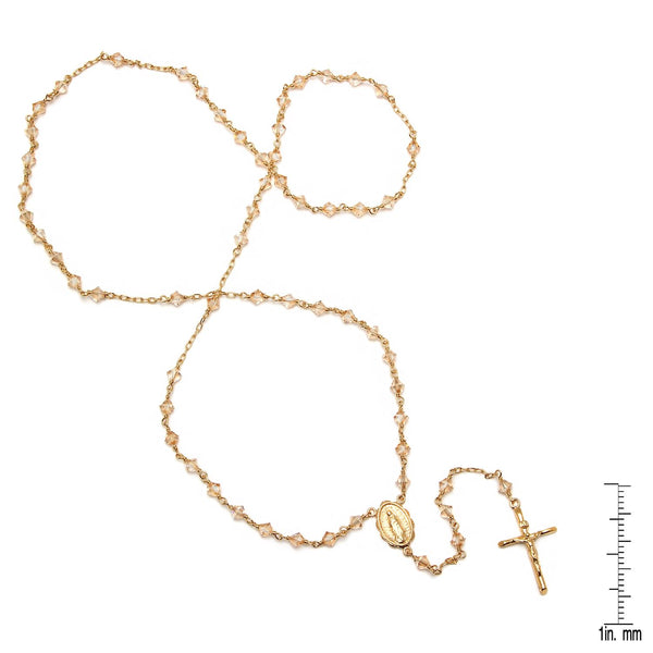 14KT Gold Plated Sterling Silver 24-inch Crystal Bead Rosary Necklace