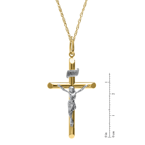 14KT Yellow Gold Filled 24-inch Crucifix Cross Stainless Steel Chain Pendant