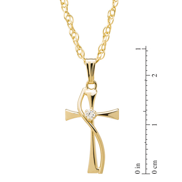 14KT Yellow Gold and Cubic Zirconia 18-inch Cross Pendant