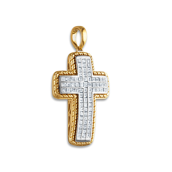 10KT Yellow Gold 2 CTW Diamond 44X24MM Cross Pendant. Chain Not Included