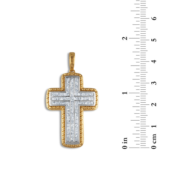 10KT Yellow Gold 2 CTW Diamond 44X24MM Cross Pendant. Chain Not Included