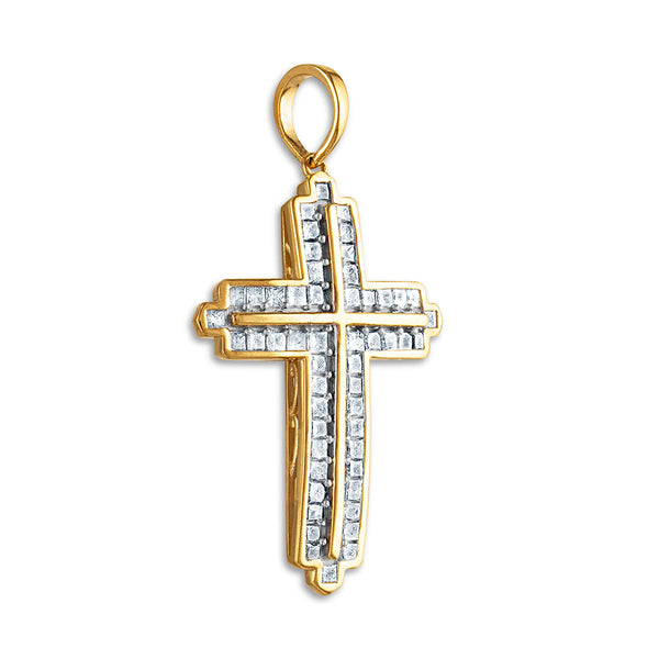 10KT Yellow Gold 1-1/2 CTW Diamond 45X25MM Cross Pendant. Chain Not Included