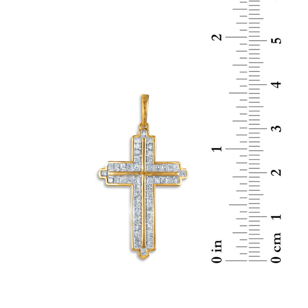 10KT Yellow Gold 1-1/2 CTW Diamond 45X25MM Cross Pendant. Chain Not Included