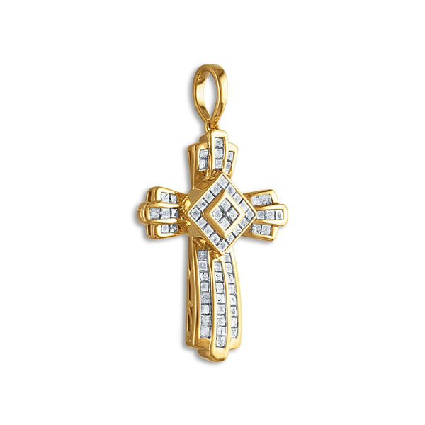 10KT Yellow Gold 2 CTW Diamond 44X24MM Cross Pendant. Chain not Included