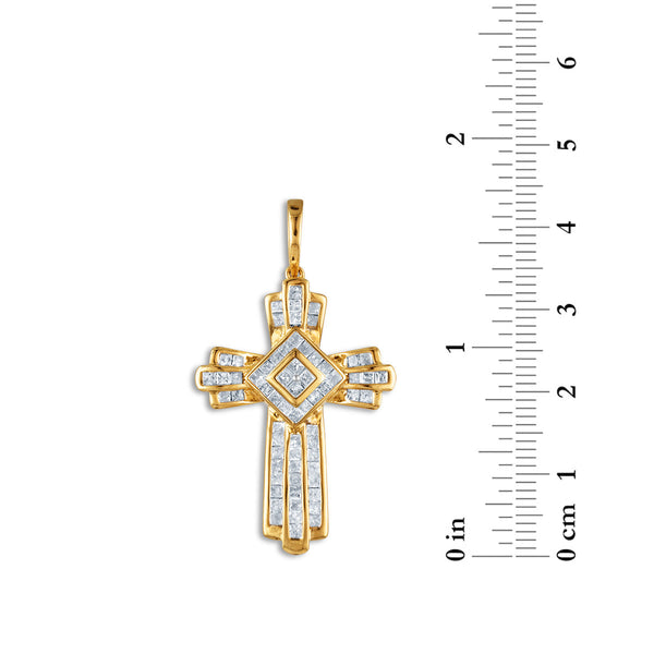 10KT Yellow Gold 2 CTW Diamond 44X24MM Cross Pendant. Chain not Included