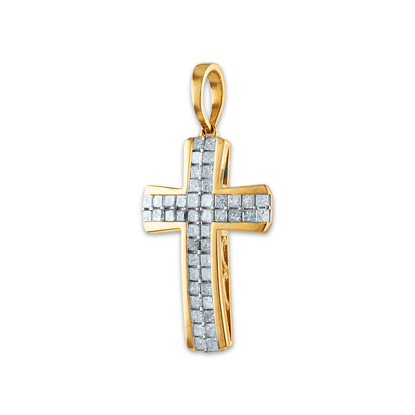 10KT Yellow Gold 1-1/2 CTW Diamond 36X19MM Cross Pendant. Chain Not Included