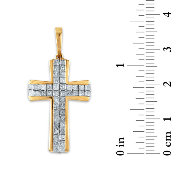 10KT Yellow Gold 1-1/2 CTW Diamond 36X19MM Cross Pendant. Chain Not Included