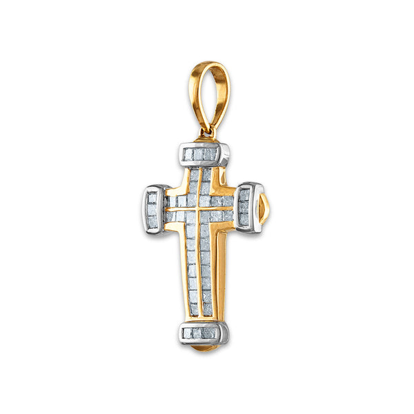 10KT White and Yellow Gold 1 CTW Diamond 36X17MM Cross Pendant. Chain Not Included