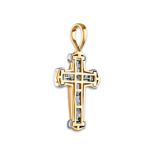 10KT White and Yellow Gold 1 CTW Diamond 36X17MM Cross Pendant. Chain Not Included