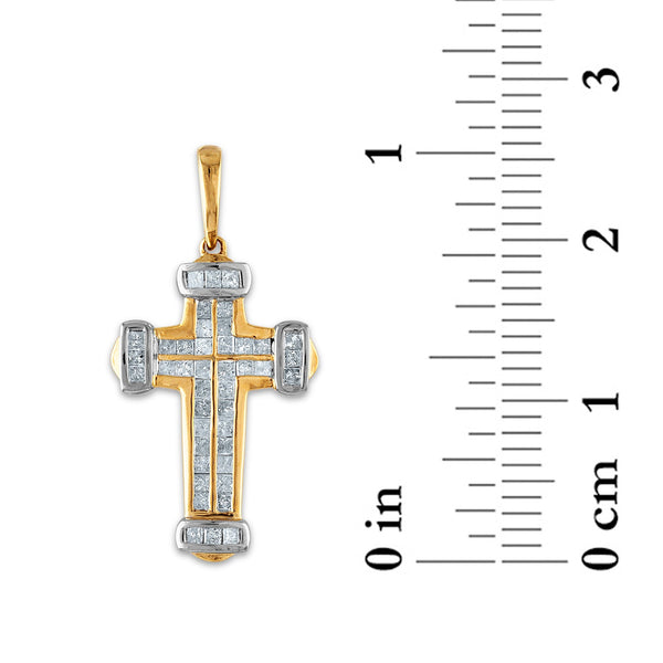 10KT White and Yellow Gold 1 CTW Diamond 36X17MM Cross Pendant. Chain Not Included