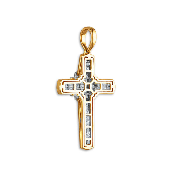 10KT White and Yellow Gold 1-1/2 CTW Diamond 43X23MM Cross Pendant. Chain Not Included