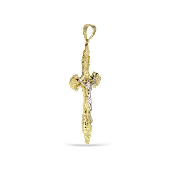 10KT White and Yellow Gold 55X33MM Crucifix Cross Pendant. Chain Not Included