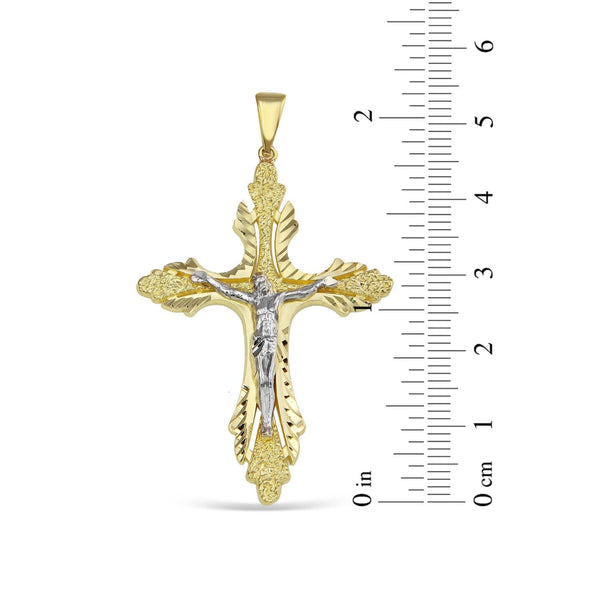 10KT White and Yellow Gold 55X33MM Crucifix Cross Pendant. Chain Not Included