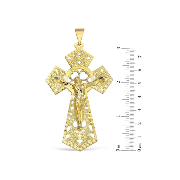 10KT Yellow Gold 92X48MM Filigree Crucifix Cross Pendant. Chain Not Included