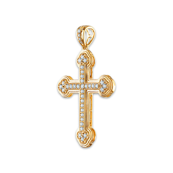 10KT Yellow Gold 1 CTW Round Diamond 51X31MM Cross Pendant. Chain Not Included