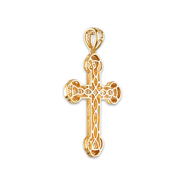 10KT Yellow Gold 1 CTW Round Diamond 51X31MM Cross Pendant. Chain Not Included