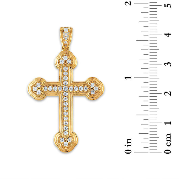 10KT Yellow Gold 1 CTW Round Diamond 51X31MM Cross Pendant. Chain Not Included