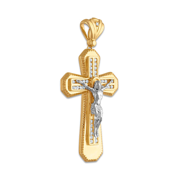 10KT White and Yellow Gold 1/2 CTW Diamond 55X28MM Crucifix Cross Pendant. Chain not Included