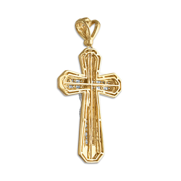 10KT White and Yellow Gold 1/2 CTW Diamond 55X28MM Crucifix Cross Pendant. Chain not Included