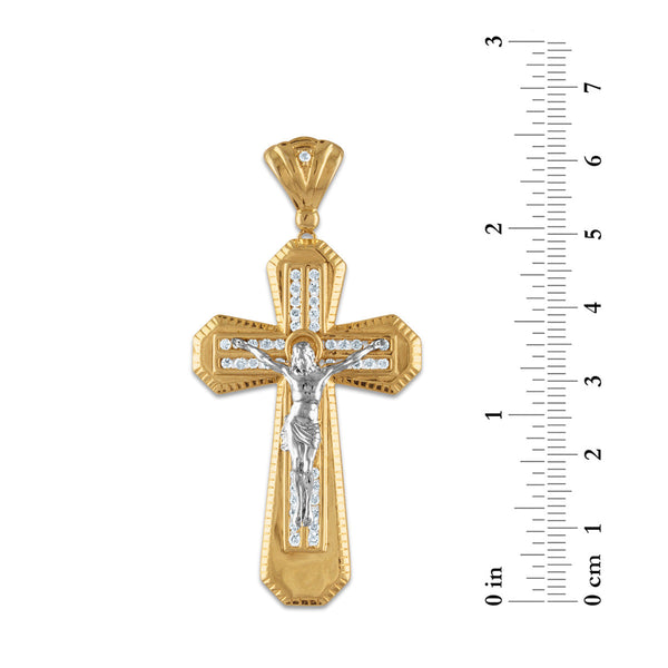 10KT White and Yellow Gold 1/2 CTW Diamond 55X28MM Crucifix Cross Pendant. Chain not Included