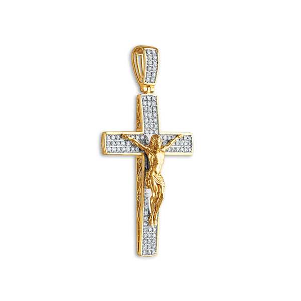 10KT Yellow Gold 3/4 CTW Round Diamond 58X31MM Crucifix Cross Pendant. Chain Not Included