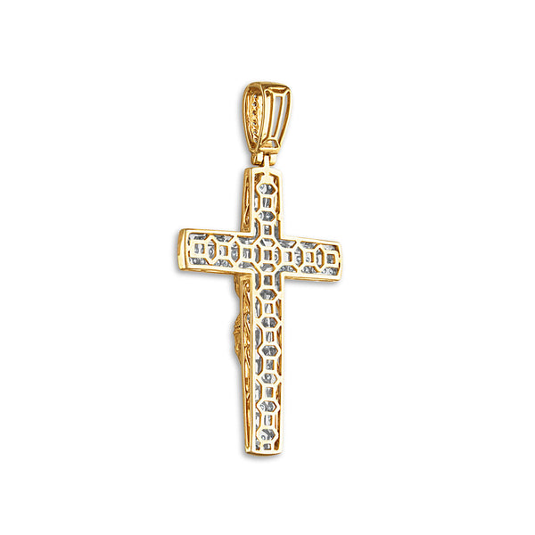 10KT Yellow Gold 3/4 CTW Round Diamond 58X31MM Crucifix Cross Pendant. Chain Not Included