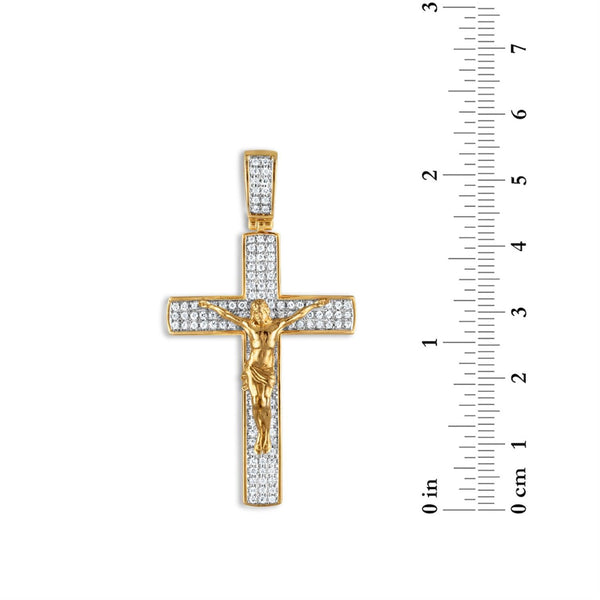 10KT Yellow Gold 3/4 CTW Round Diamond 58X31MM Crucifix Cross Pendant. Chain Not Included