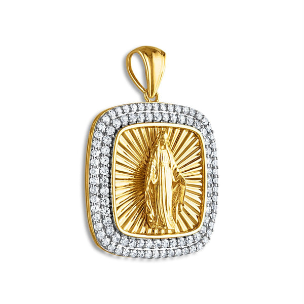 10KT Yellow Gold 1-3/4 CTW Round Diamond 29MM Guadalupe Medal Pendant. Chain Not Included