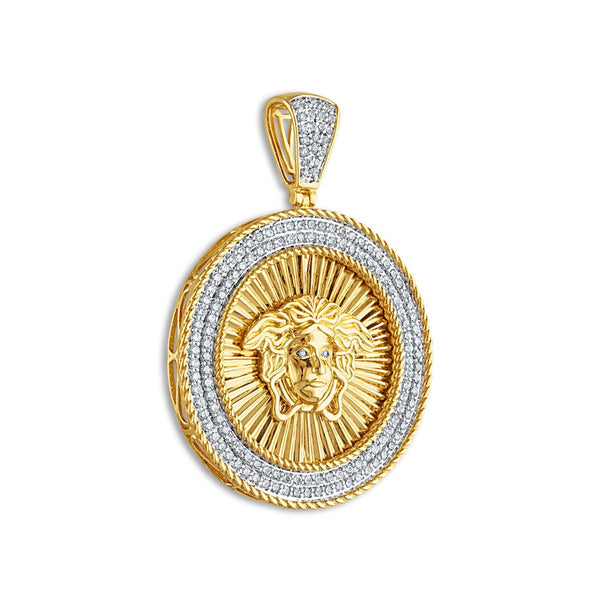 10KT Yellow Gold 1-1/2 CTW Round Diamond 35MM Medal Pendant. Chain Not Included