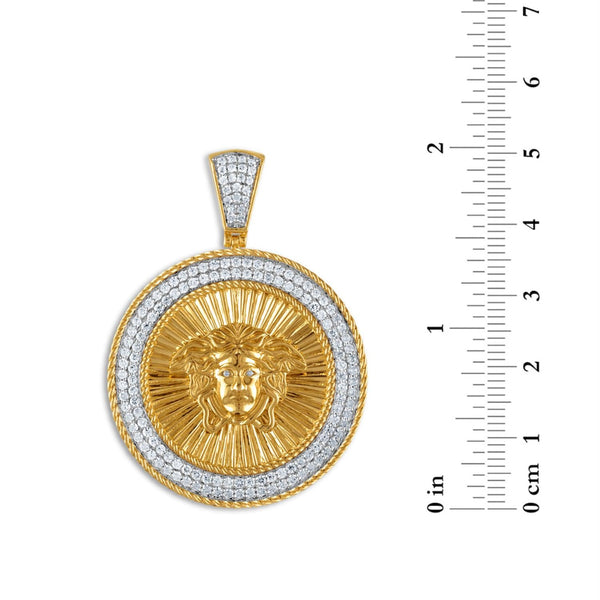 10KT Yellow Gold 1-1/2 CTW Round Diamond 35MM Medal Pendant. Chain Not Included