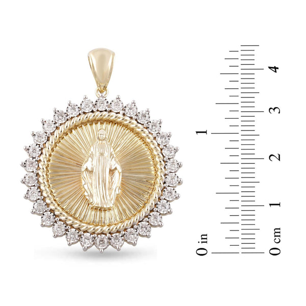 10KT Yellow Gold 1-1/4 CTW Round Diamond 35MM Guadalupe Medal Pendant. Chain Not Included