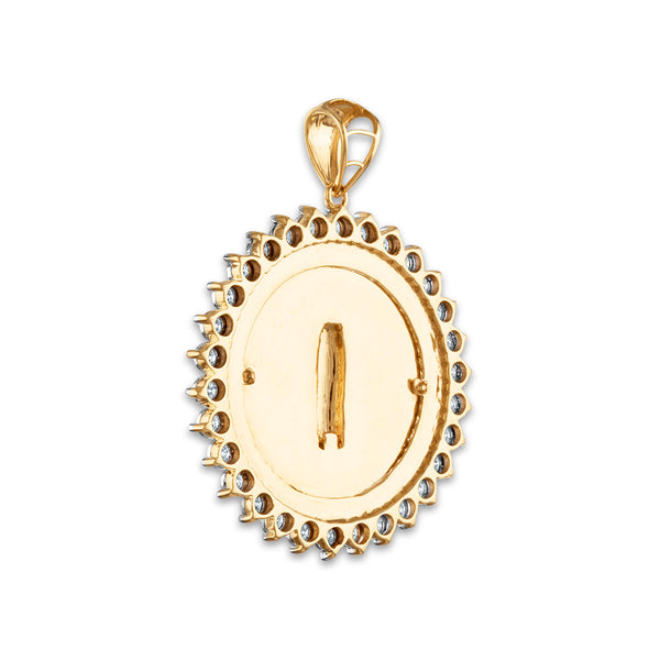 10KT Yellow Gold 1-1/4 CTW Round Diamond 35MM Guadalupe Medal Pendant. Chain Not Included