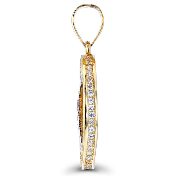 Luxe Layers 14KT White and Yellow Gold Cubic Zirconia 30X21MM Cross Medal Pendant. Chain Not Included