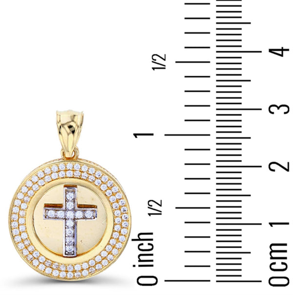 Luxe Layers 14KT White and Yellow Gold Cubic Zirconia 30X21MM Cross Medal Pendant. Chain Not Included