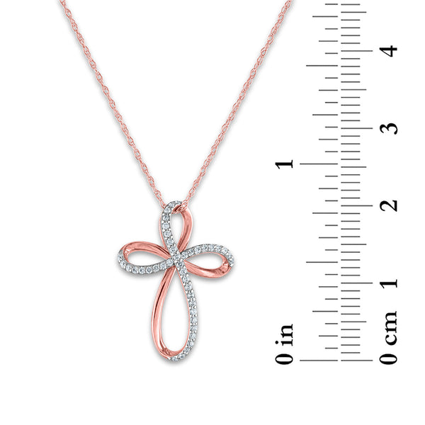 10KT Rose Gold 1/8 CTW Round Diamond 20X15MM 18-inch Cross Pendant