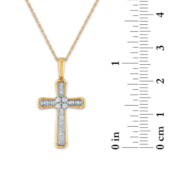 10KT White and Yellow Gold 1/5 CTW Round Diamond 26X14MM 18-inch Cross Pendant