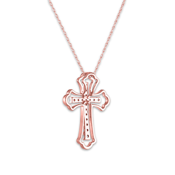 10KT White and Rose Gold 1/4 CTW Diamond 24X17MM 18-inch Cross Pendant