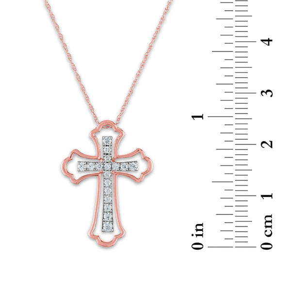 10KT White and Rose Gold 1/4 CTW Diamond 24X17MM 18-inch Cross Pendant