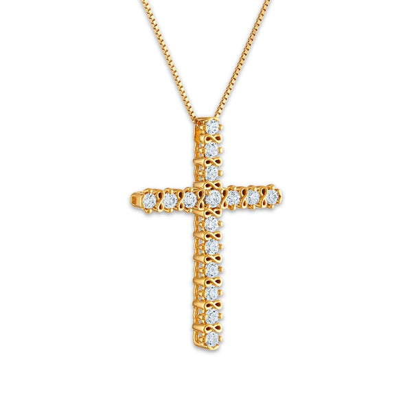 10KT Yellow Gold 1/2 CTW Diamond 27X12MM 18-inch Cross Pendant