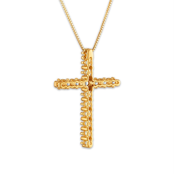 10KT Yellow Gold 1/2 CTW Diamond 27X12MM 18-inch Cross Pendant