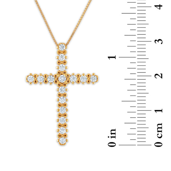 10KT Yellow Gold 1/2 CTW Diamond 27X12MM 18-inch Cross Pendant