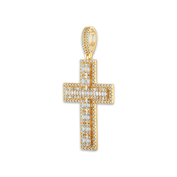 10KT Yellow Gold 2-1/4 CTW Diamond 62X29MM Cross Pendant. Chain Not Included