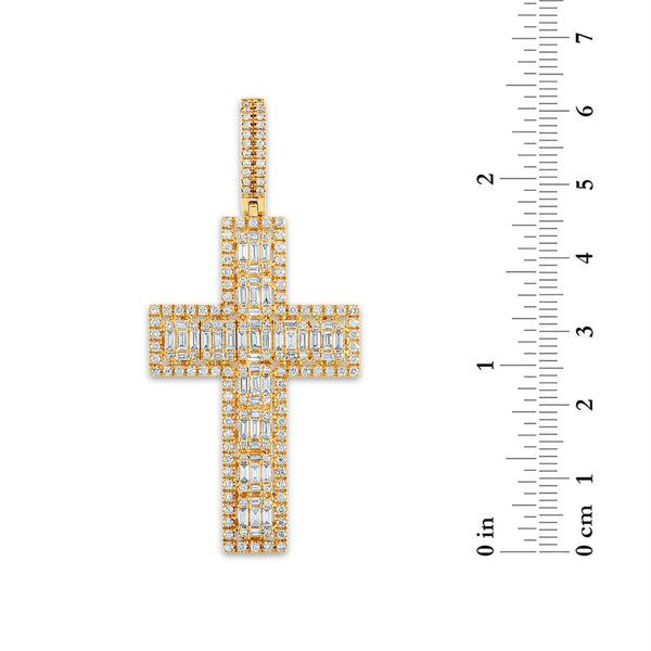 10KT Yellow Gold 2-1/4 CTW Diamond 62X29MM Cross Pendant. Chain Not Included