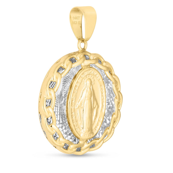 14KT White and Yellow Gold 32X22.6MM Religious Virgin Mary Pendant. Chain Not Included