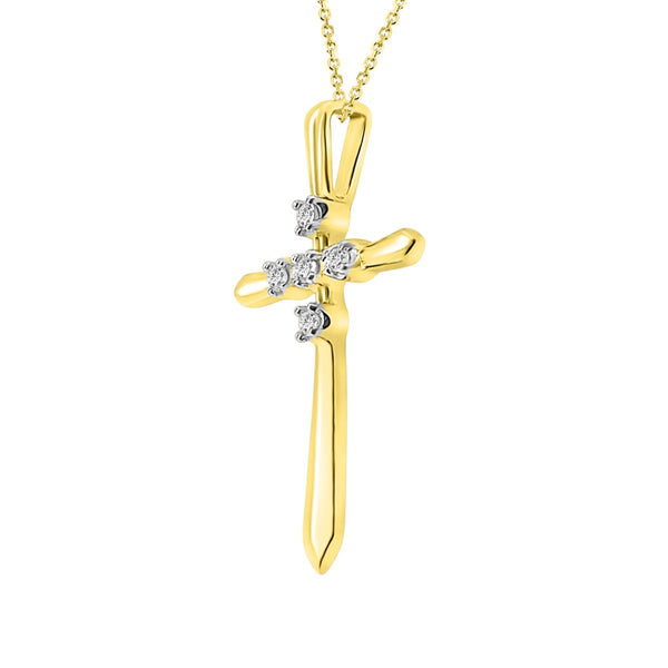 10KT Yellow Gold Diamond 18X12MM 18-inch Diamond Accent Cross Pendant