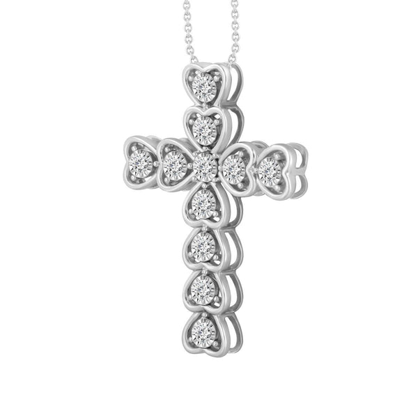 10KT White Gold 1/5 CTW Diamond 18-inch Heart Cross Pendant