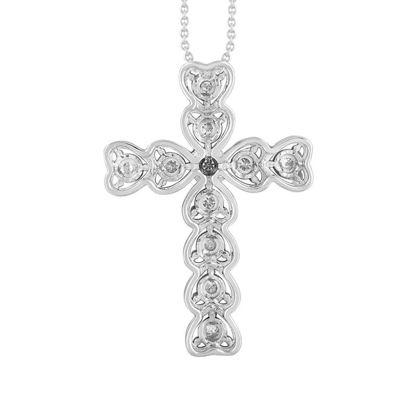 10KT White Gold 1/5 CTW Diamond 18-inch Heart Cross Pendant