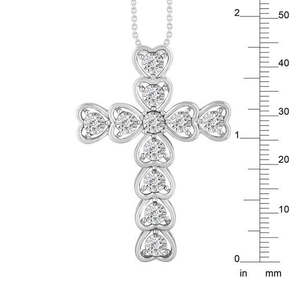 10KT White Gold 1/5 CTW Diamond 18-inch Heart Cross Pendant